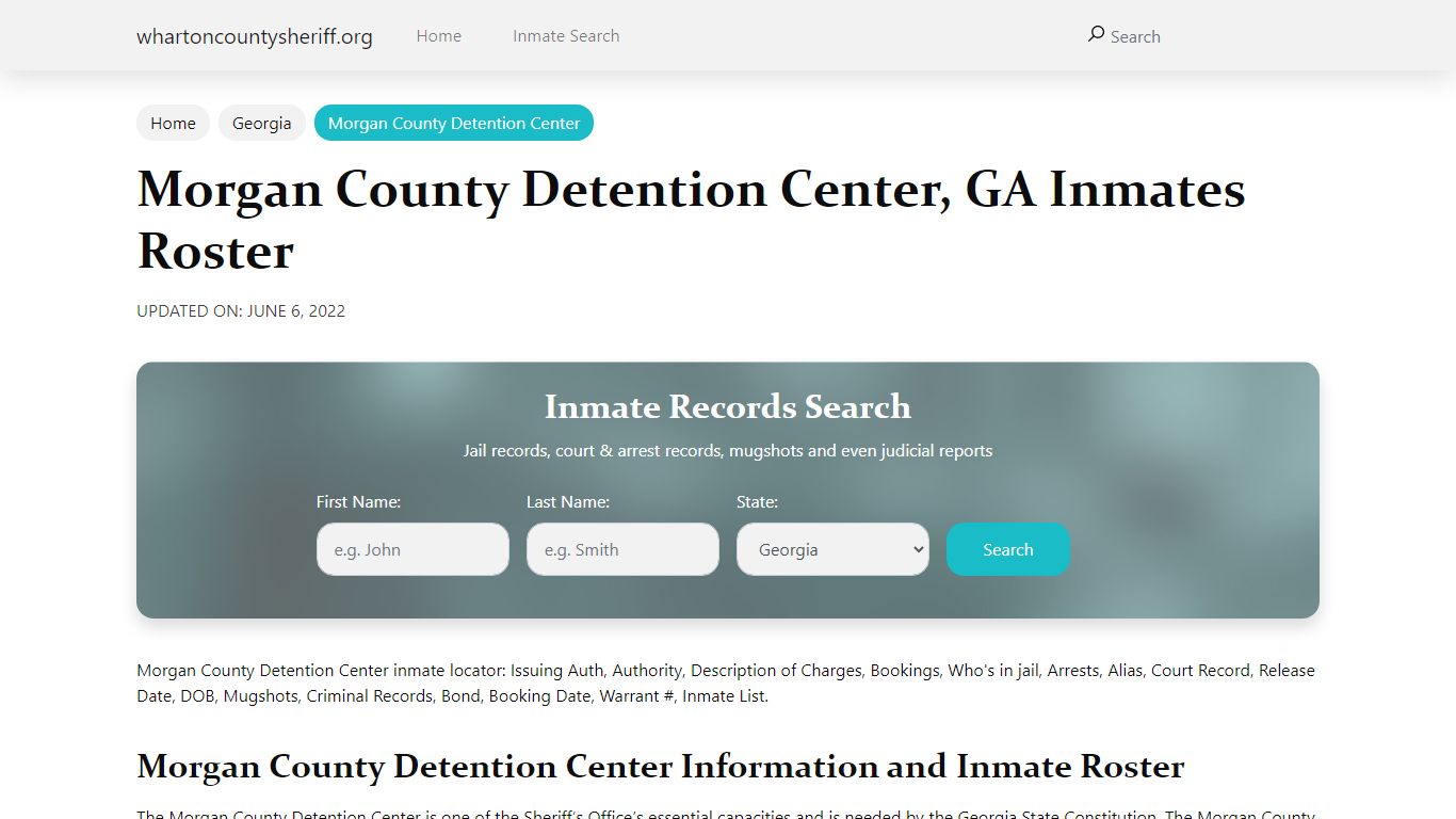 Morgan County Detention Center, GA Jail Roster, Name Search